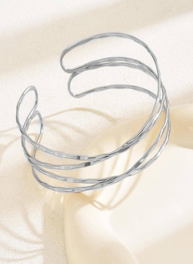 SANDOO Minimalist Arm Cuff - Silver Upper Arm Bracelet, Dainty Layered Bangle Armband Armlet Jewelry, Medium - Image 3